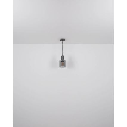 Globo - Ljuskrona med textilsladd 1xE27/40W/230V diameter 18 cm grå
