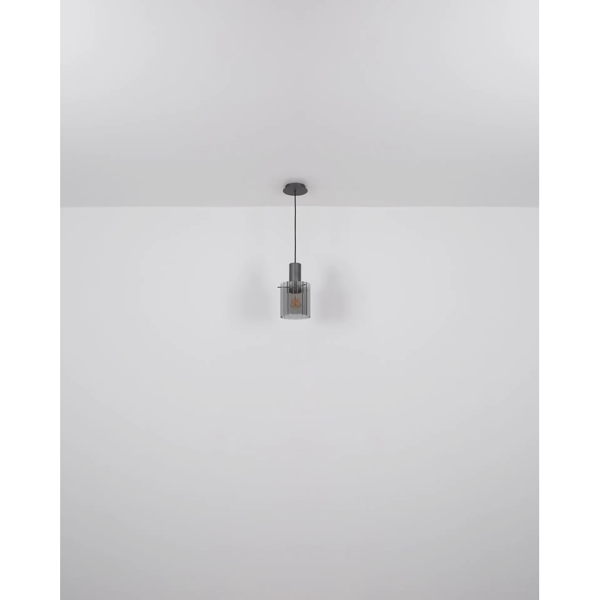 Globo - Ljuskrona med textilsladd 1xE27/40W/230V diameter 18 cm grå