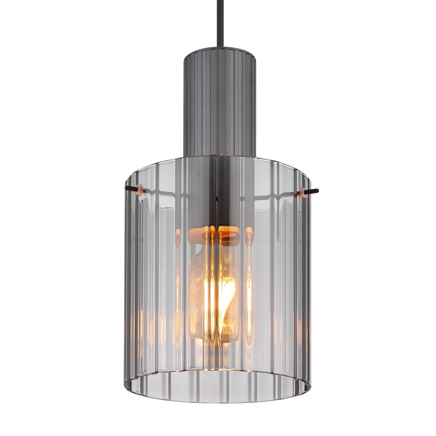 Globo - Ljuskrona med textilsladd 1xE27/40W/230V diameter 18 cm grå