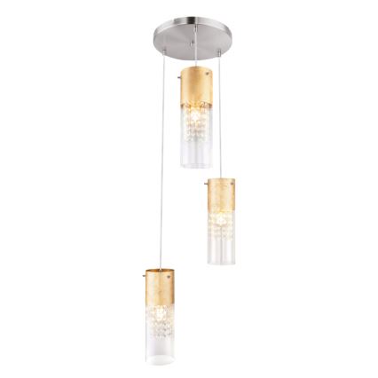 Globo - Ljuskrona med textilsladd 3xE27/60W/230V diameter 30 cm guld