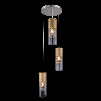 Globo - Ljuskrona med textilsladd 3xE27/60W/230V diameter 30 cm guld