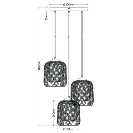 Globo - Pendellampa med kabel 3xE27/40W/230V