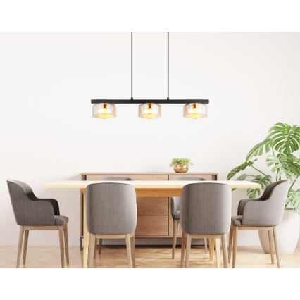 Globo - LED ljuskrona med textilsladd 3xGX53/6W/230V rökig/brun
