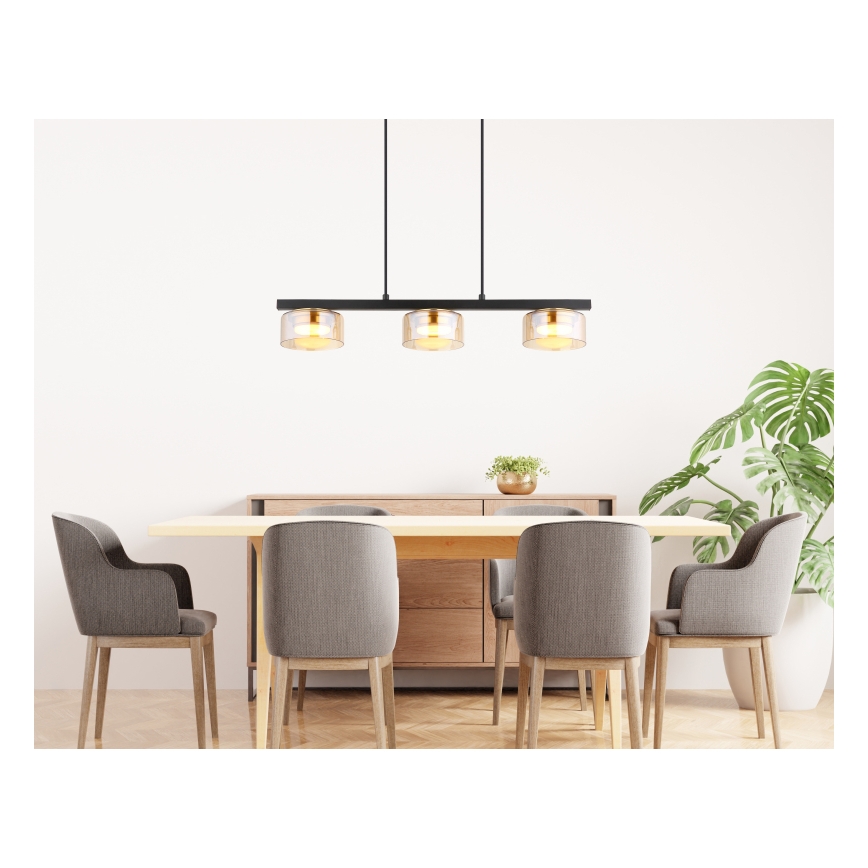 Globo - LED ljuskrona med textilsladd 3xGX53/6W/230V rökig/brun