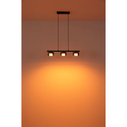 Globo - LED ljuskrona med textilsladd 3xGX53/6W/230V rökig/svart