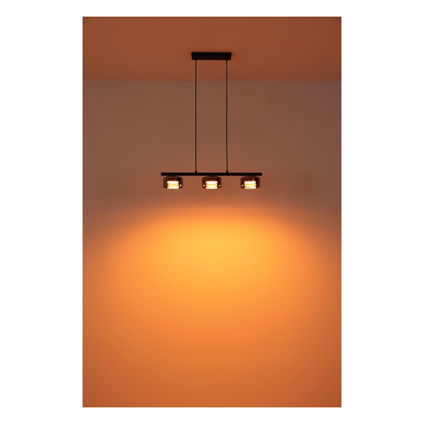 Globo - LED ljuskrona med textilsladd 3xGX53/6W/230V rökig/svart