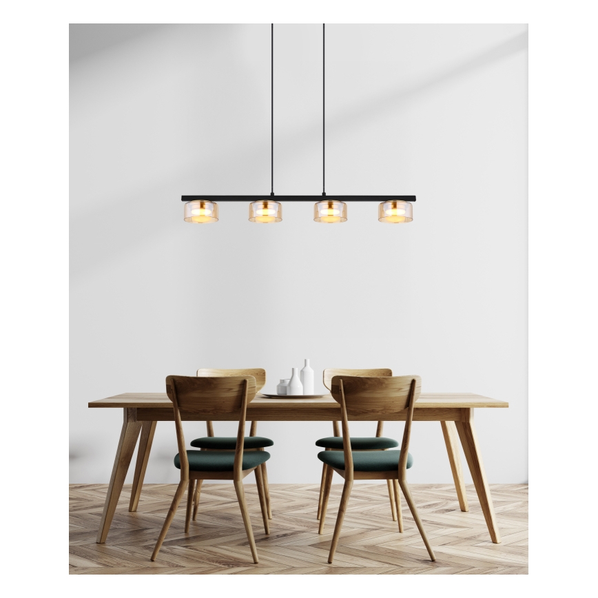 Globo - LED ljuskrona med textilsladd 4xGX53/6W/230V rökig/brun