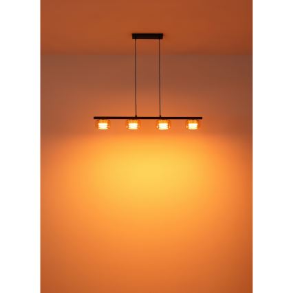 Globo - LED ljuskrona med textilsladd 4xGX53/6W/230V rökig/brun