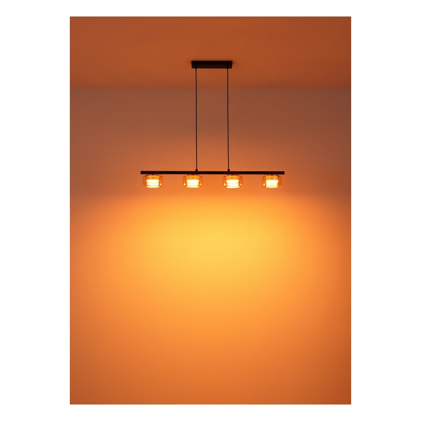 Globo - LED ljuskrona med textilsladd 4xGX53/6W/230V rökig/brun