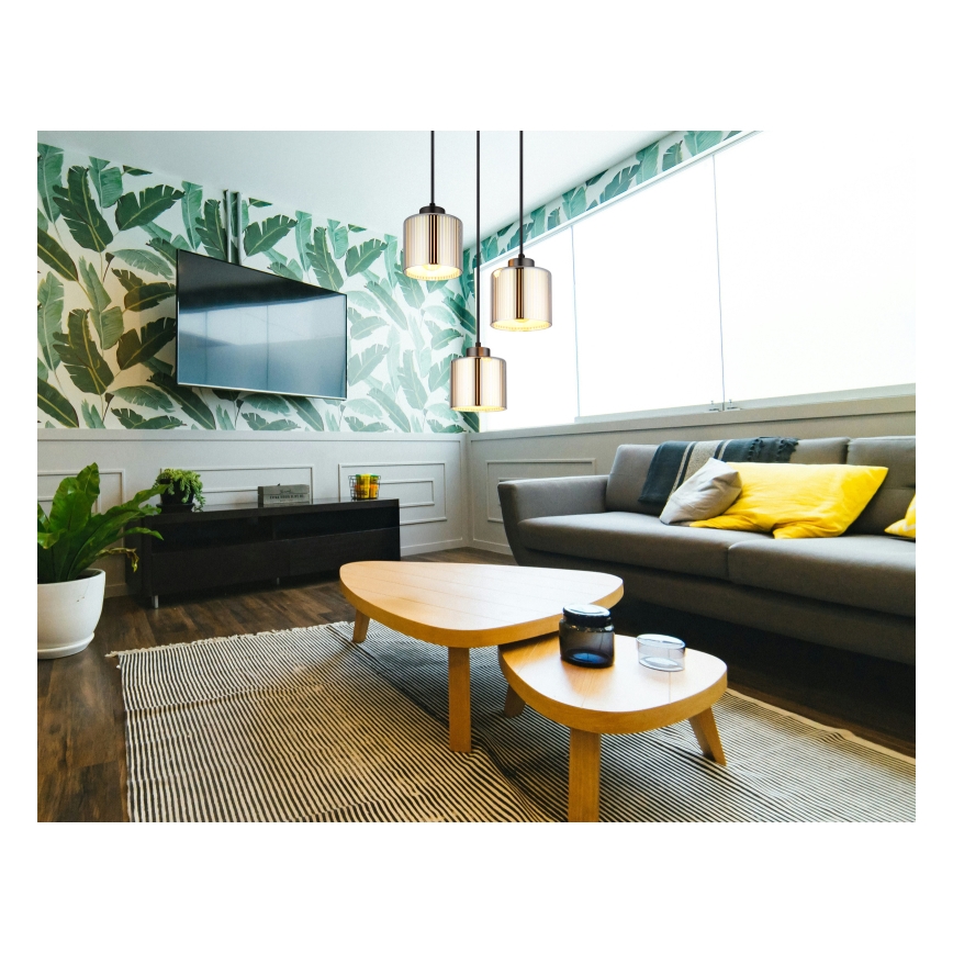 Globo - Ljuskrona med textilsladd 3xE27/60W/230V skinande krom diameter 33 cm