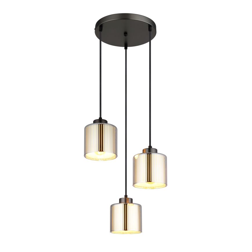 Globo - Ljuskrona med textilsladd 3xE27/60W/230V skinande krom diameter 33 cm