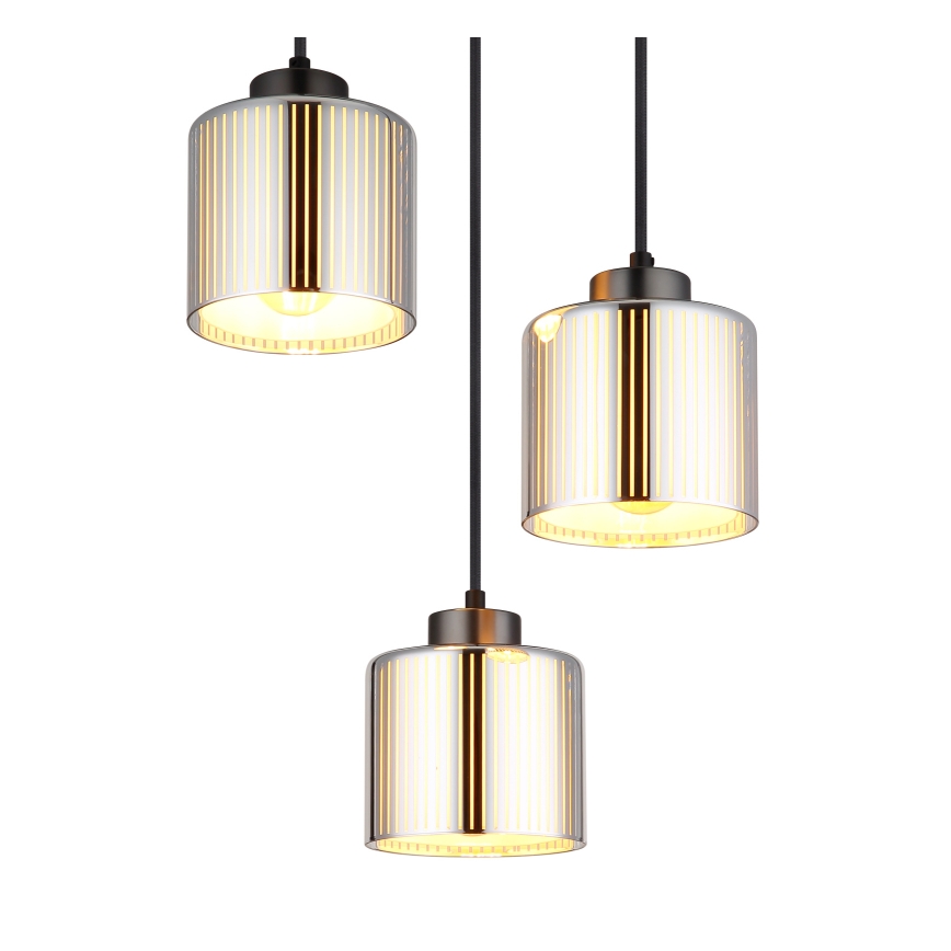 Globo - Ljuskrona med textilsladd 3xE27/60W/230V skinande krom diameter 33 cm