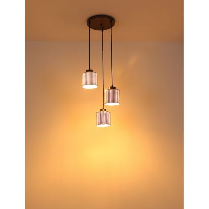 Globo - Ljuskrona med textilsladd 3xE27/60W/230V skinande krom diameter 33 cm