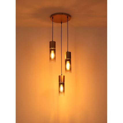 Globo - Ljuskrona med textilsladd 3xE27/25W/230V brons diameter 34 cm