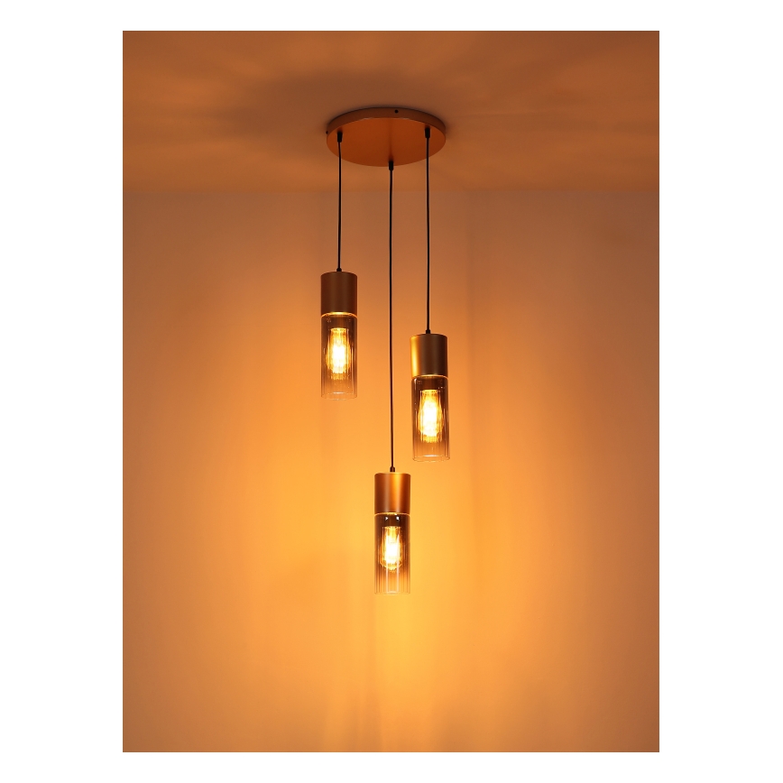 Globo - Ljuskrona med textilsladd 3xE27/25W/230V brons diameter 34 cm