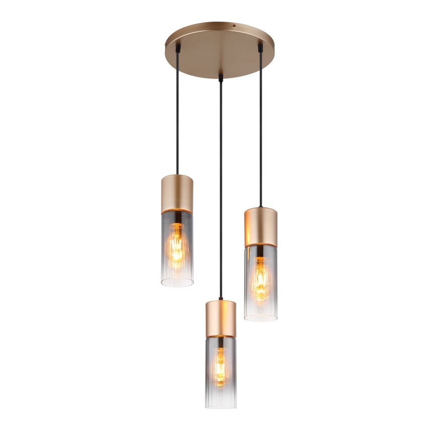 Globo - Ljuskrona med textilsladd 3xE27/25W/230V brons diameter 34 cm