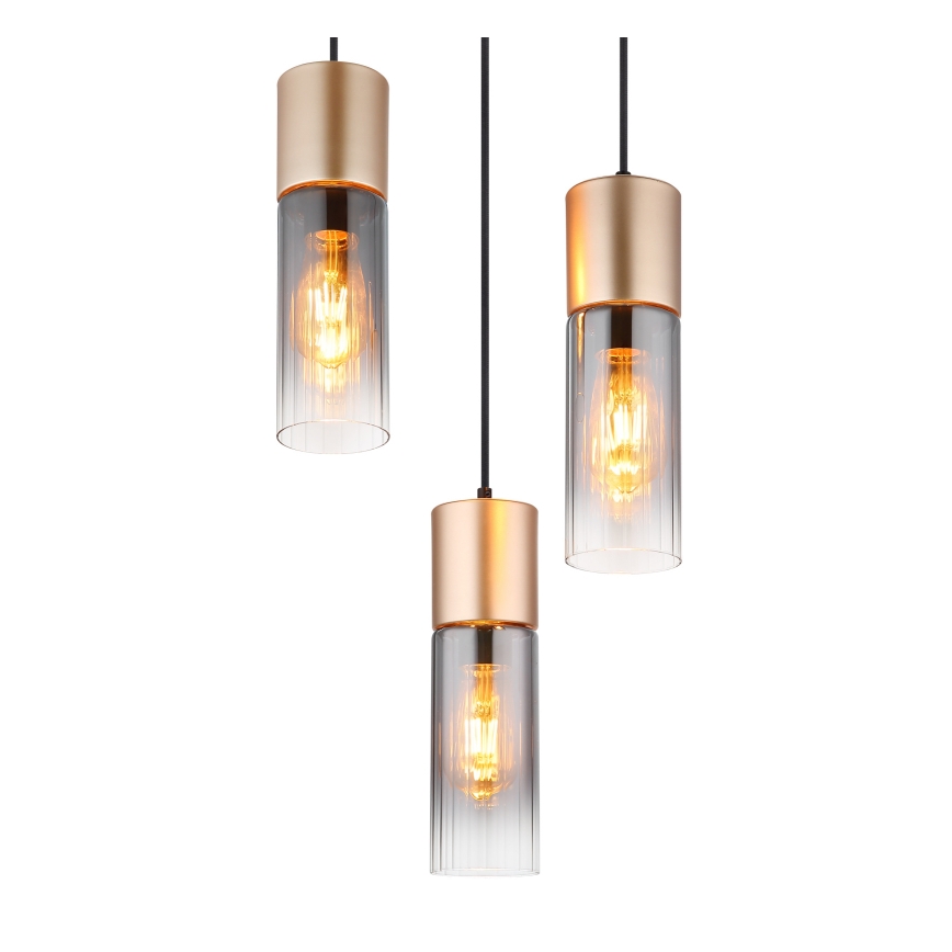 Globo - Ljuskrona med textilsladd 3xE27/25W/230V brons diameter 34 cm