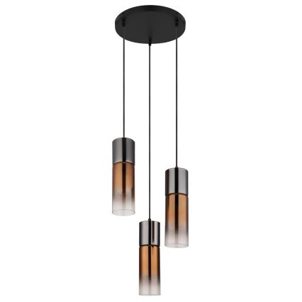 Globo - Ljuskrona med textilsladd 3xE27/25W/230V svart/koppar