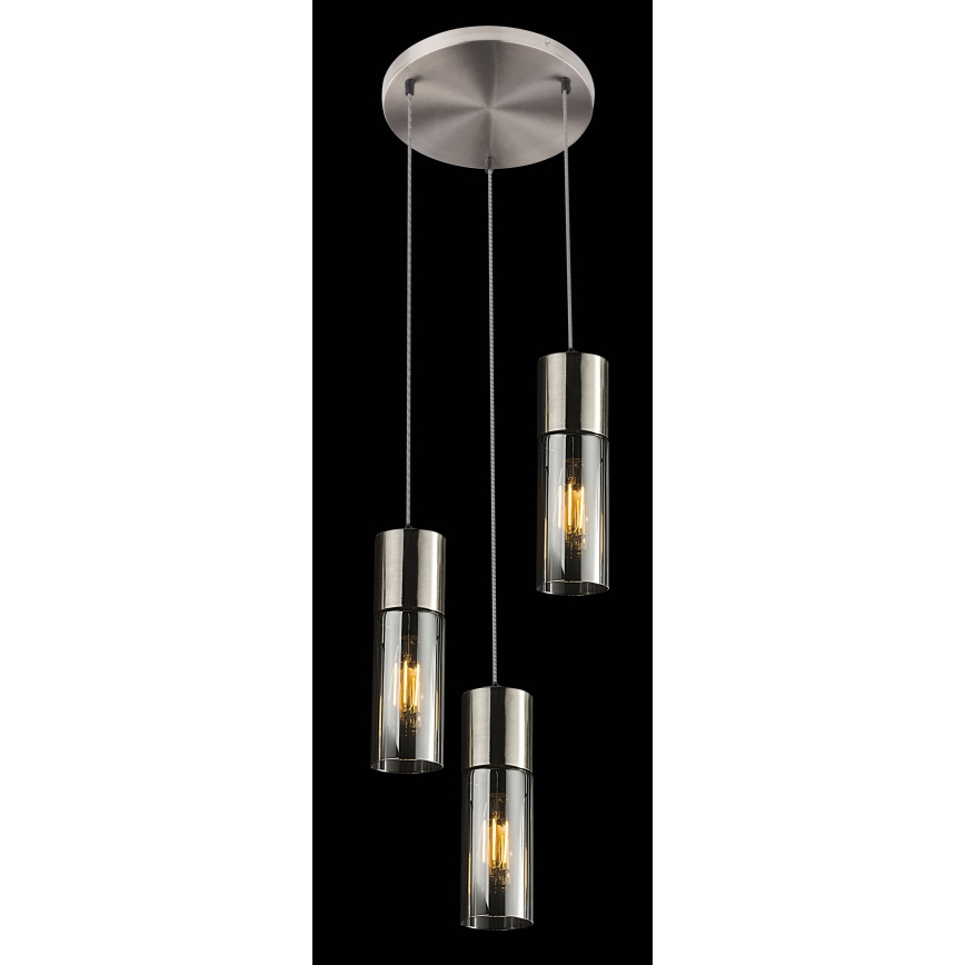 Globo - Ljuskrona med textilsladd 3xE27/25W/230V diameter 30 cm matt krom