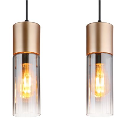 Globo - Ljuskrona med textilsladd 3xE27/25W/230V brons