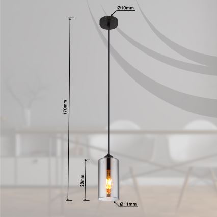 Globo - Ljuskrona med textilsladd 1xE27/25W/230V diameter 11 cm svart