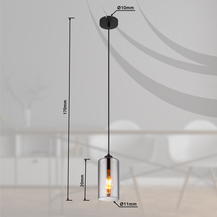 Globo - Ljuskrona med textilsladd 1xE27/25W/230V diameter 11 cm svart