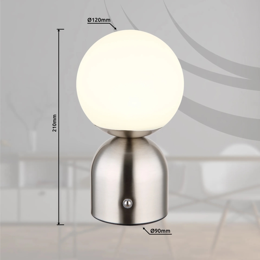 Globo - LED ljusreglerad bordslampa touch LED/2,5W/3,7V 2700K/4000K/6500K 1800 mAh USB matt krom