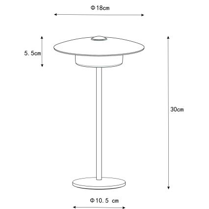 Globo - LED Utomhus uppladdningsbar beröring bordslampa LED/3W/3,7V 1800/2700/3000K IP44 1800 mAh svart