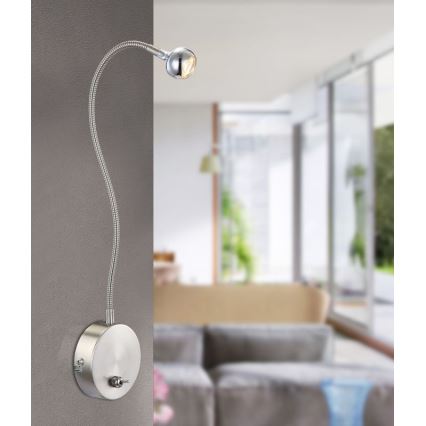 Globo - LED Flexibel läslampa LED/3W/230V blank krom