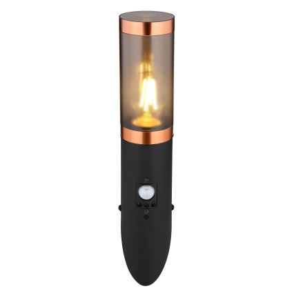 Globo - Utomhus vägglampa med sensor 1xE27/15W/230V IP44 svart/koppar