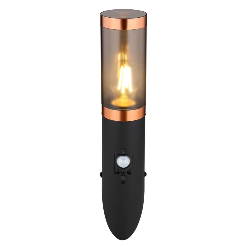 Globo - Utomhus vägglampa med sensor 1xE27/15W/230V IP44 svart/koppar