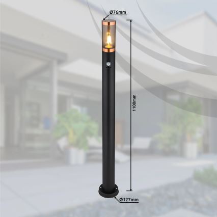 Globo - Lampa med sensor för utomhusbruk 1xE27/15W/230V IP44 110 cm svart/koppar