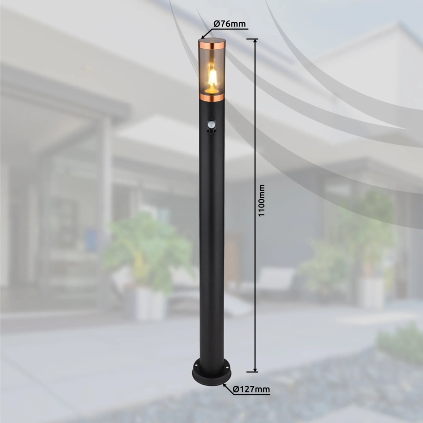 Globo - Lampa med sensor för utomhusbruk 1xE27/15W/230V IP44 110 cm svart/koppar