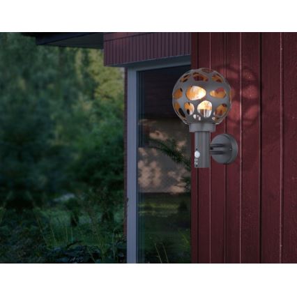 Globo - Utomhus vägglampa  med sensor  1xE27/15W/230V IP44