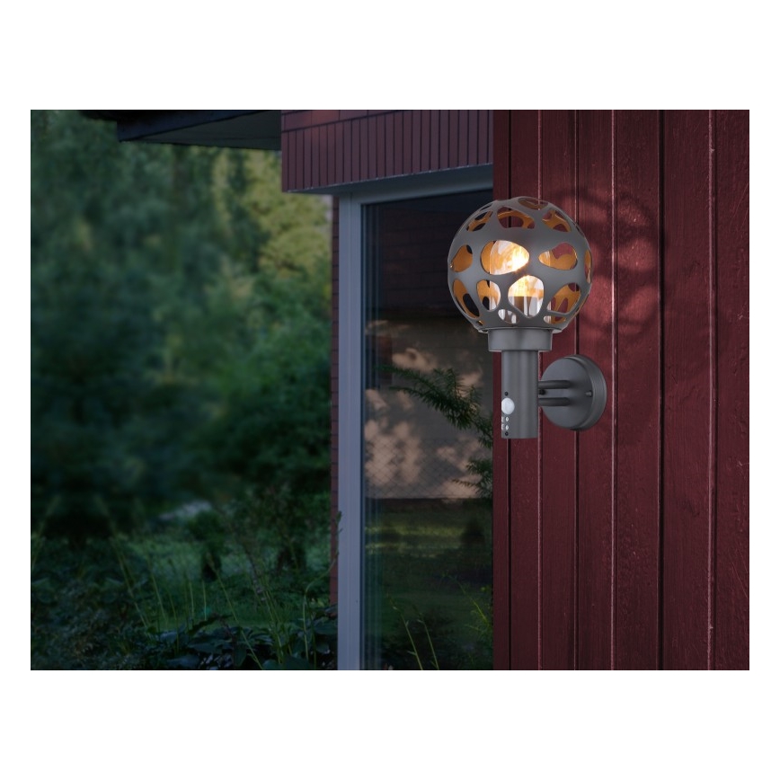 Globo - Utomhus vägglampa  med sensor  1xE27/15W/230V IP44