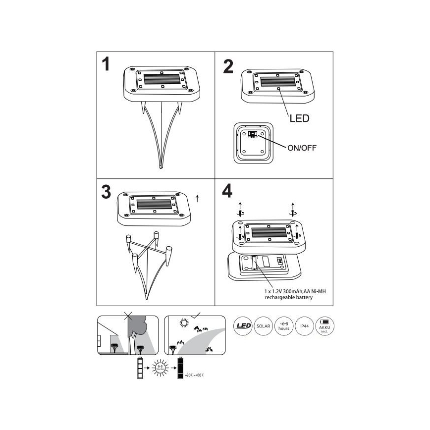 Globo - KIT 2x LED Solcellsbelysning LED/0,8W/1,2V IP44 300 mAh