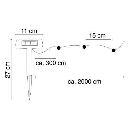 Globo - LED solcellsljusslinga 20 m 120xLED/2,4V 2xAAA IP44 600 mAh