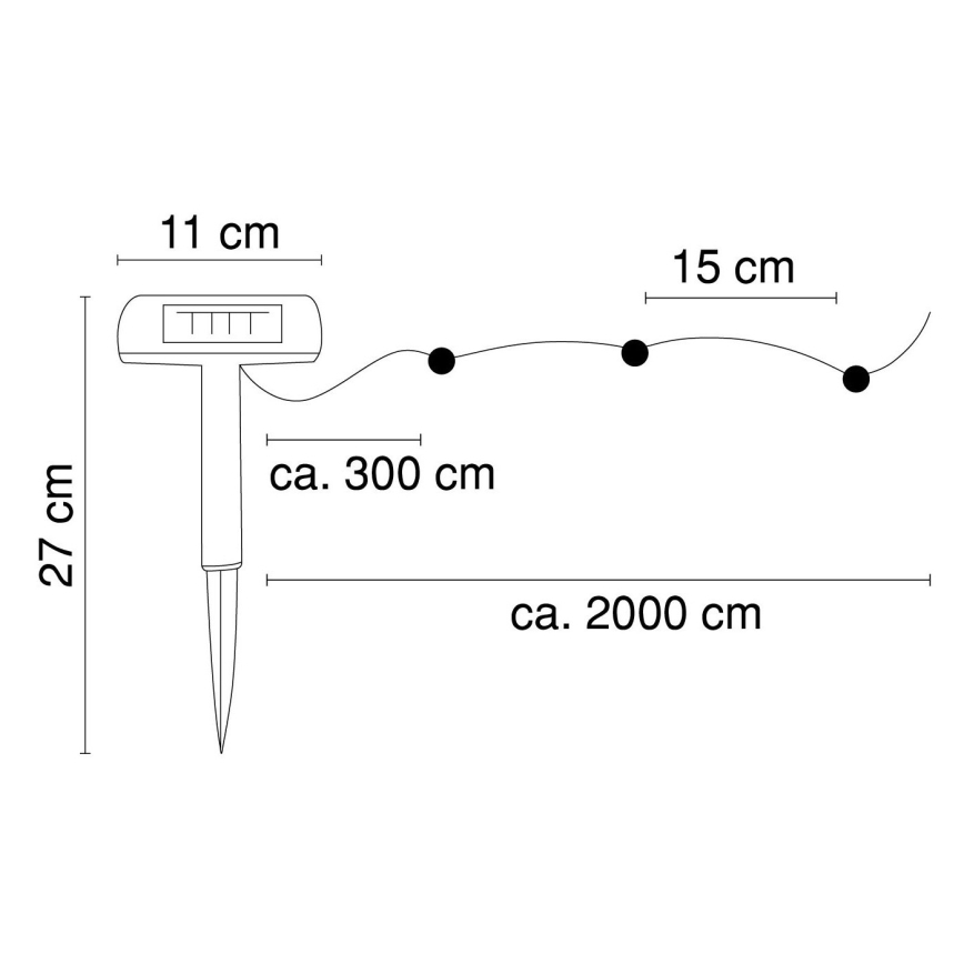 Globo - LED solcellsljusslinga 20 m 120xLED/2,4V 2xAAA IP44 600 mAh