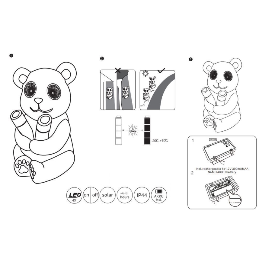 Globo - LED solcellsbelysning LED/0,12W/3V IP44 panda
