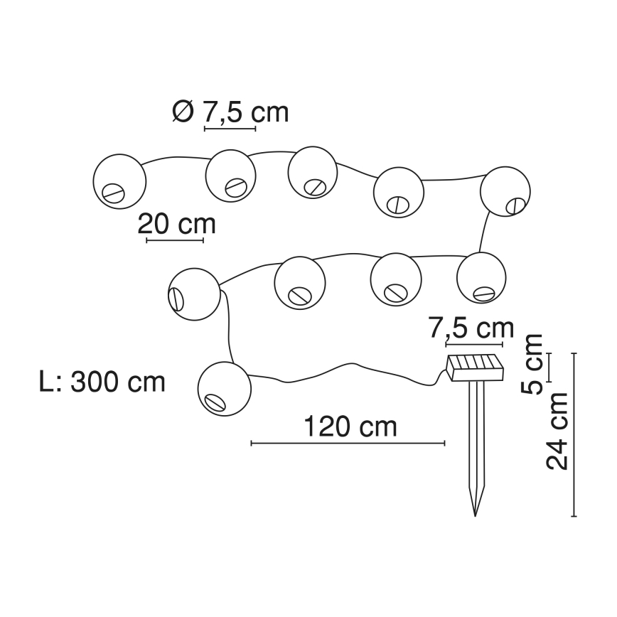Globo - LED solcellsljusslinga 10xLED/0,06W/1,2V IP44