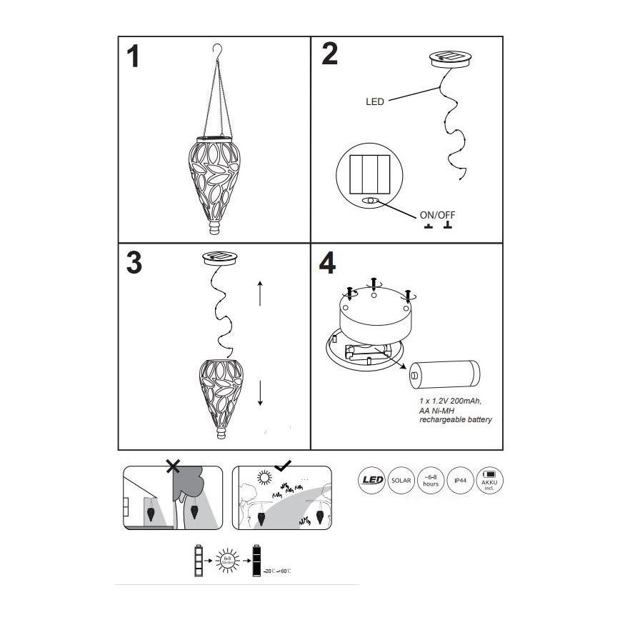Globo - LED solcellsbelysning LED/0,9W/3,2V IP44 gul
