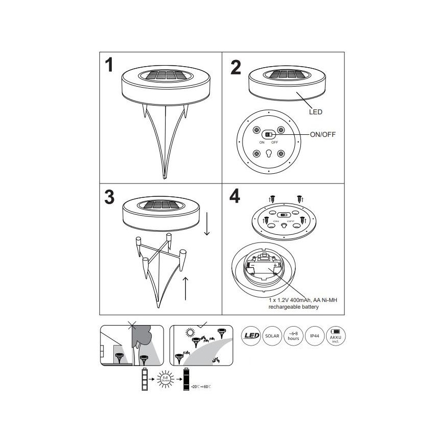 Globo - SET 2x LED Solcellslampa LED/0,8W/3V 3200K IP44