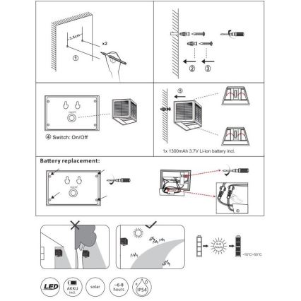 Globo - LED Solcellslampa LED/6W/3,2V 3000K IP54 1300 mAh