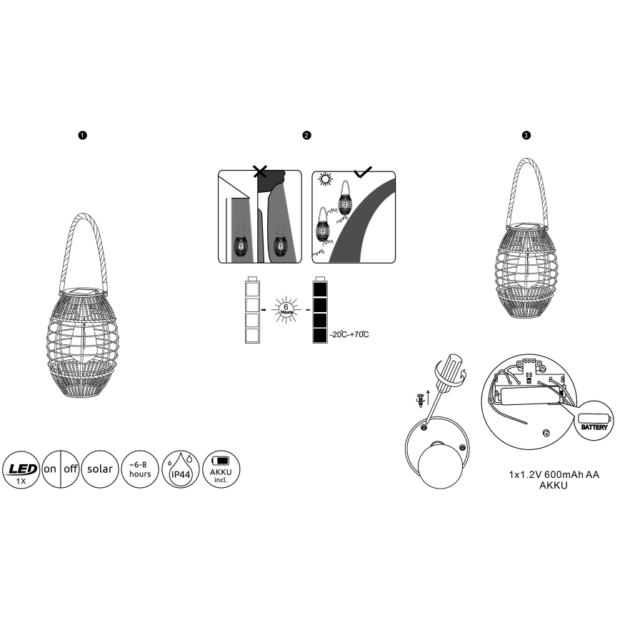 Globo - LED Solcellsbelysning LED/2W/3V IP44 600 mAh