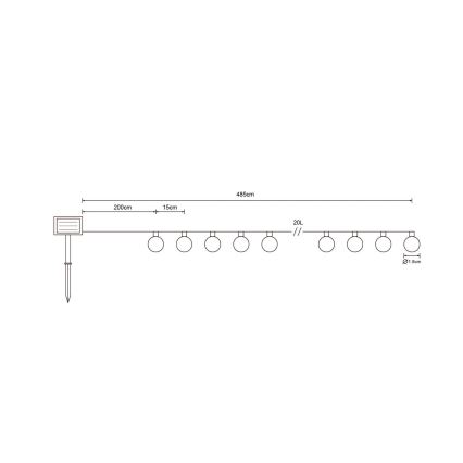Globo - LED solcellsljusslinga 20xLED/0,06W/3,2V 285 cm IP44 600 mAh