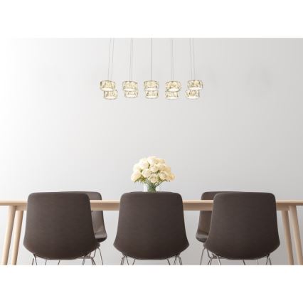 Globo - LED ljuskrona med textilsladd LED/92W/230V 4000K skinande krom/genomskinlig