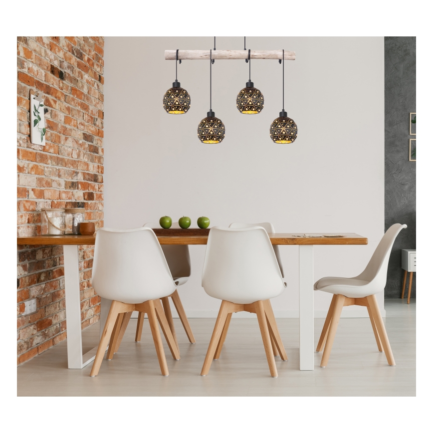 Globo 54029-4H - Pendellampa på vajer JODIE 4xE27/40W/230V beige/svart