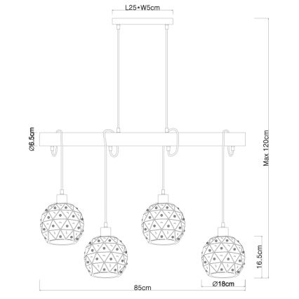 Globo 54029-4H - Pendellampa på vajer JODIE 4xE27/40W/230V beige/svart