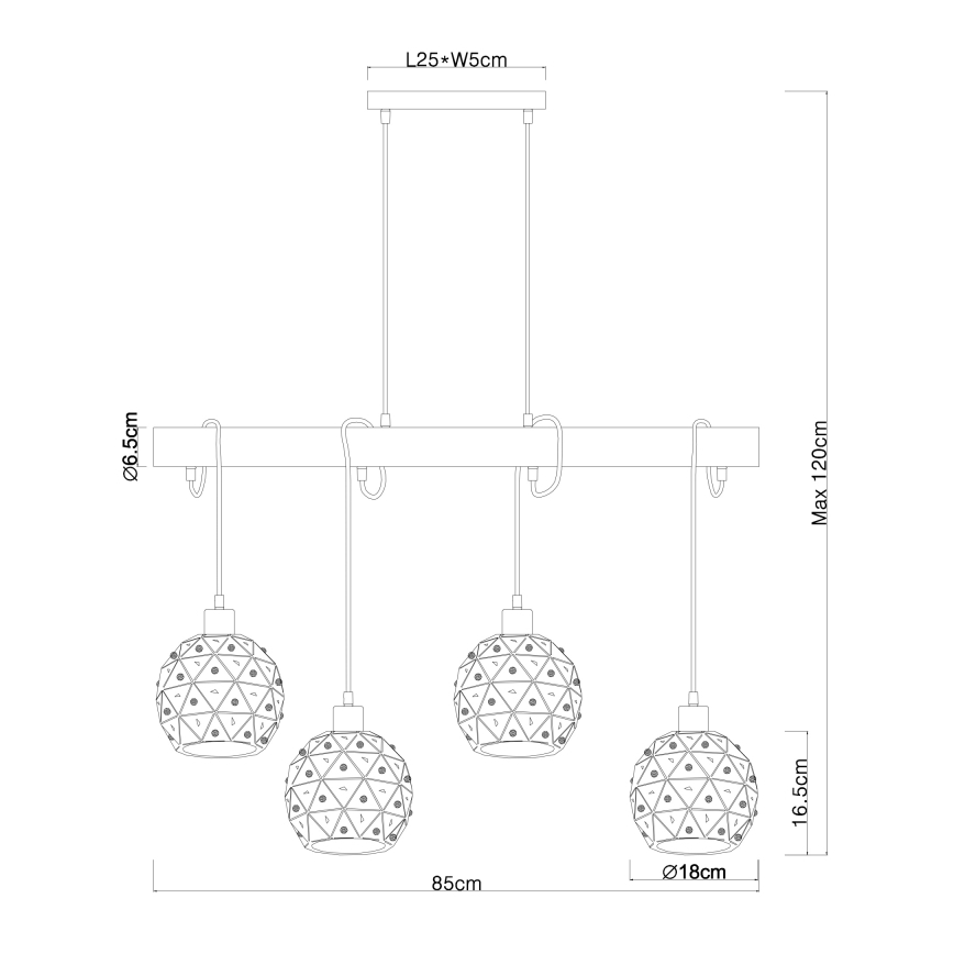 Globo 54029-4H - Pendellampa på vajer JODIE 4xE27/40W/230V beige/svart