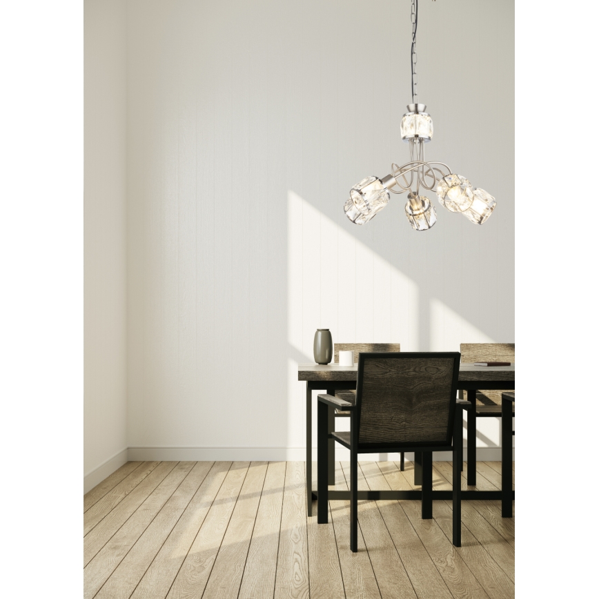 Globo 54356-5H - LED Ljuskrona med kedja KRIS 5xE14/40W/230V + LED/5W